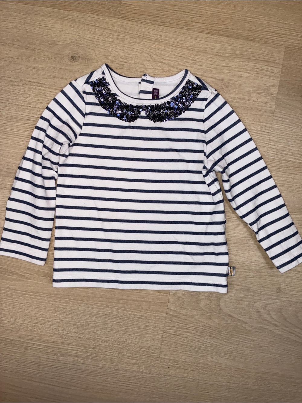 Sergent Major French Brand Navy & White Striped Long-Sleeve Top Sequin Collar